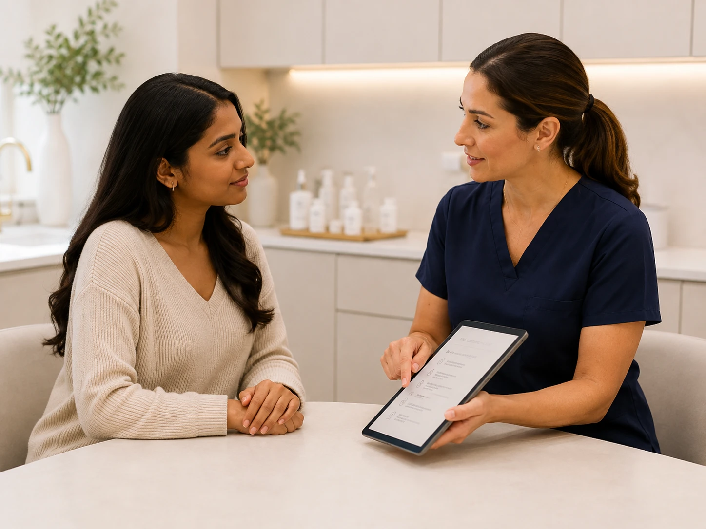 Provider explaining pre-treatment guidance to a client