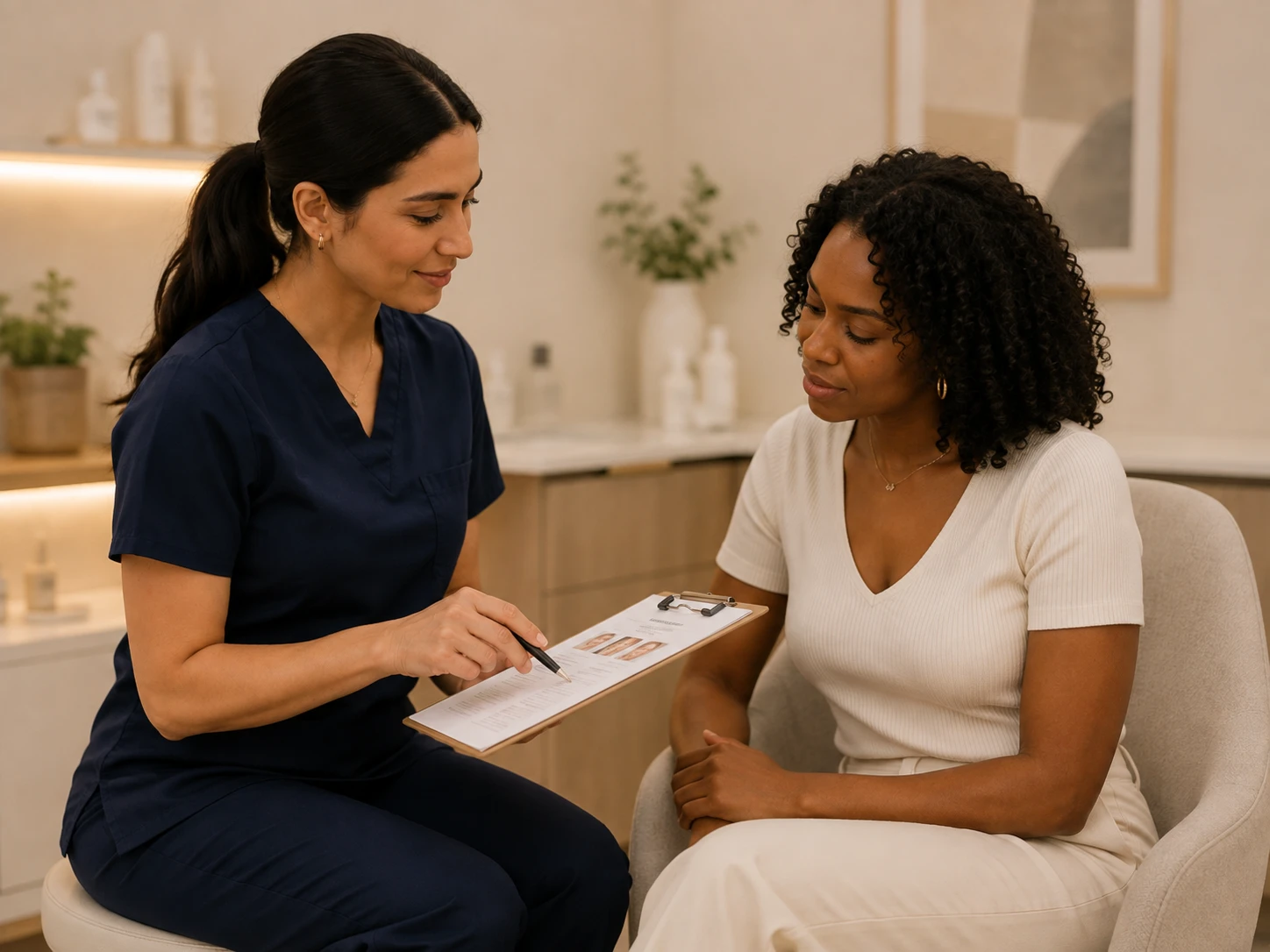 Provider explaining pre-treatment guidance to a client