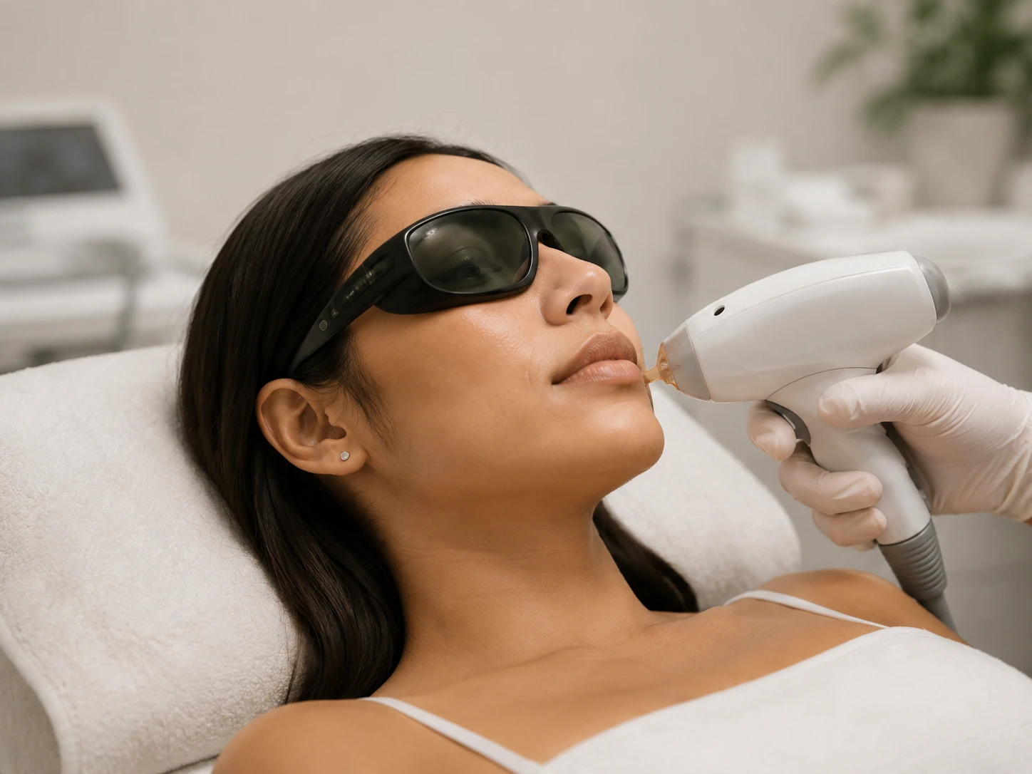 Laser facial treatment in a professional clinical setting